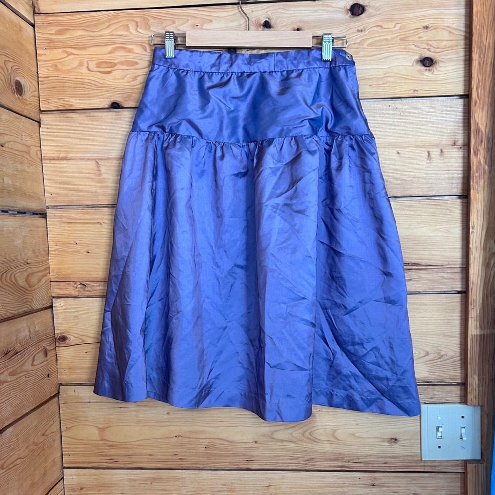 Vintage Taffeta Midi Skirt Womens Medium Periwinkle Purple Drop Waist Handmade